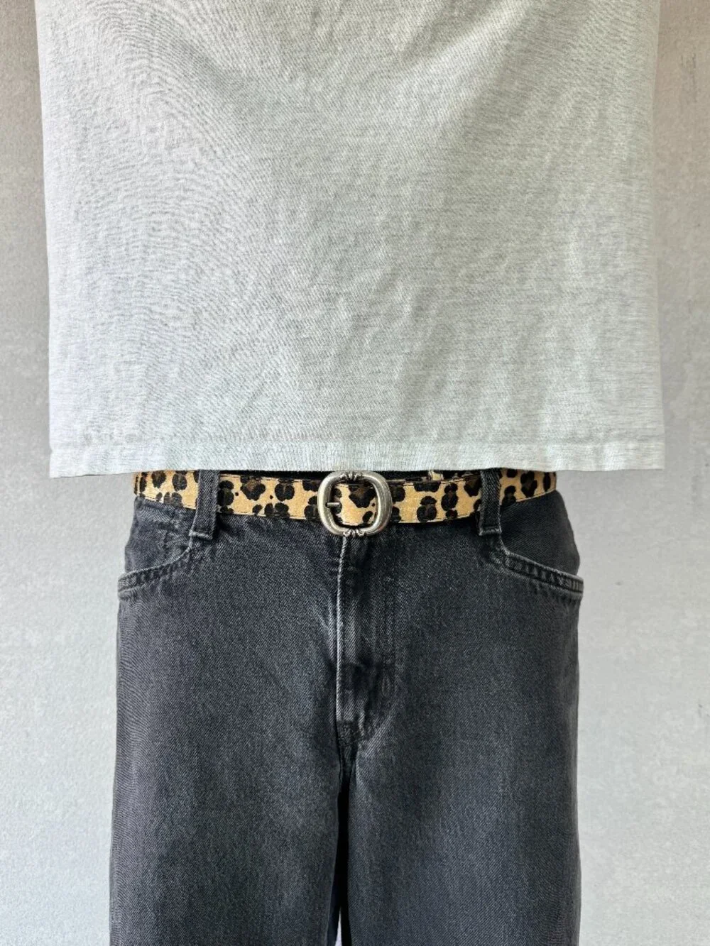 Beige Cheetah Calf Hair Oval Buckle Belt